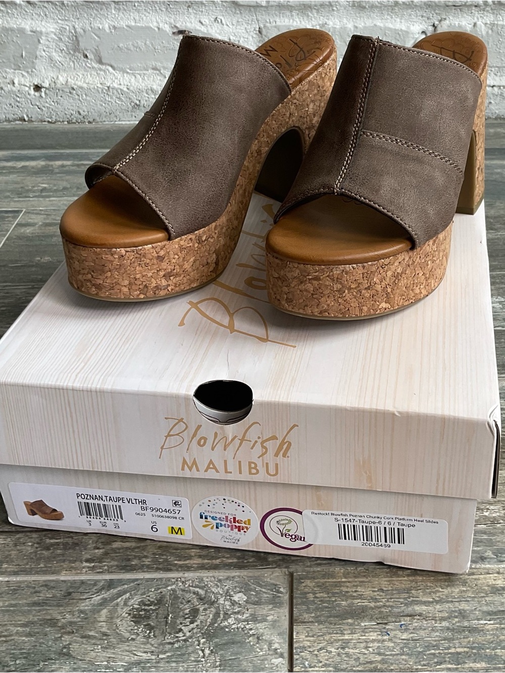 Blowfish Taupe Open-Toe Cork Platform Slides